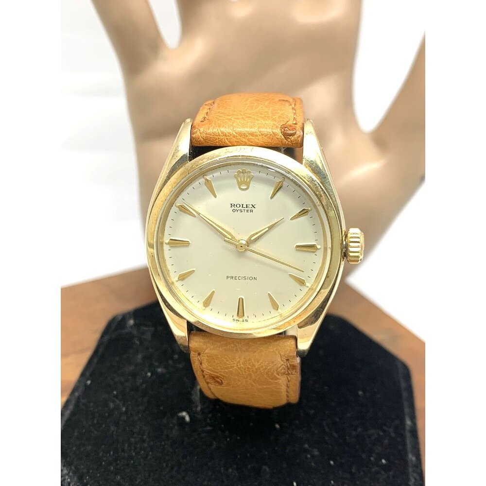 Rolex Oyster Precision Men's Watch 1950's Swiss Mechanical 14k Gold Case 34mm